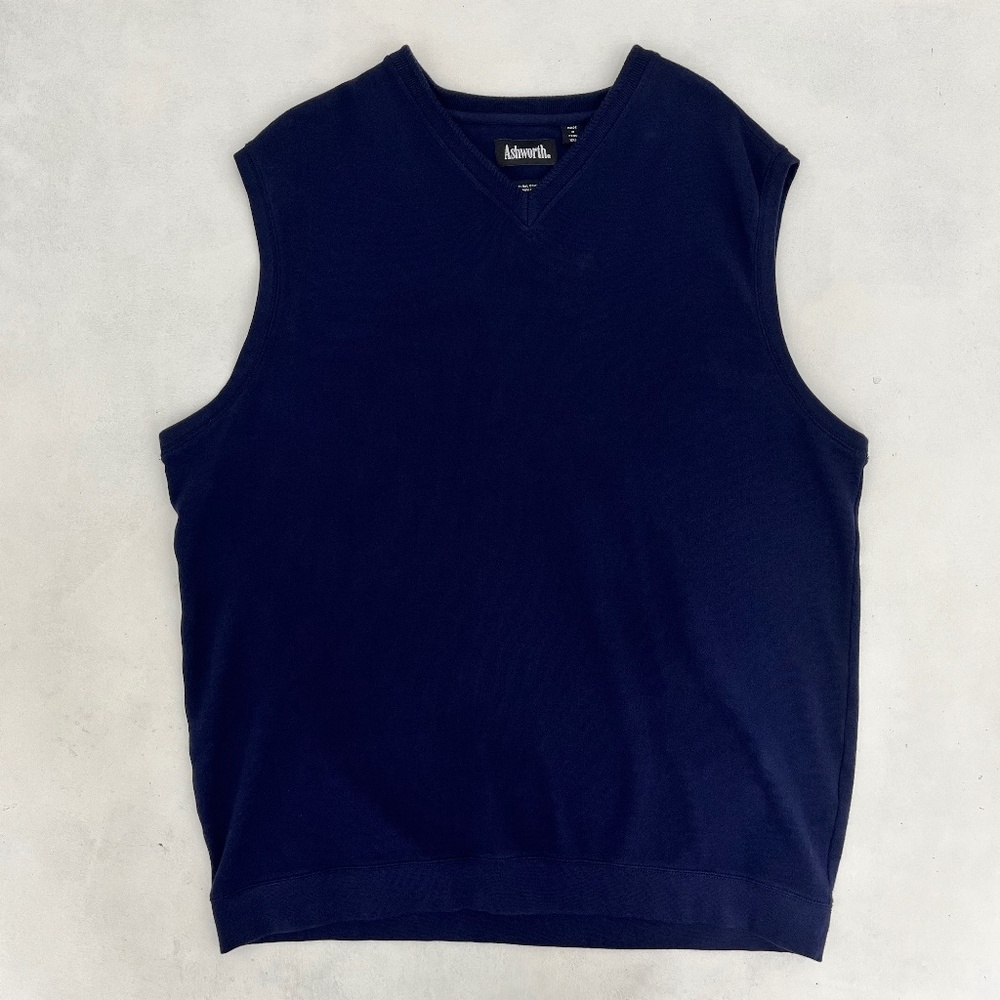 Ashworth Mens Size XXL‎ Pullover Sweater Vest Navy V-Neck Natural Comfort